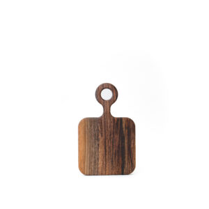 small wooden serving board with integrated handle.